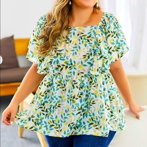 SHEIN Plus Size Floral Print Square Beck Blouse
